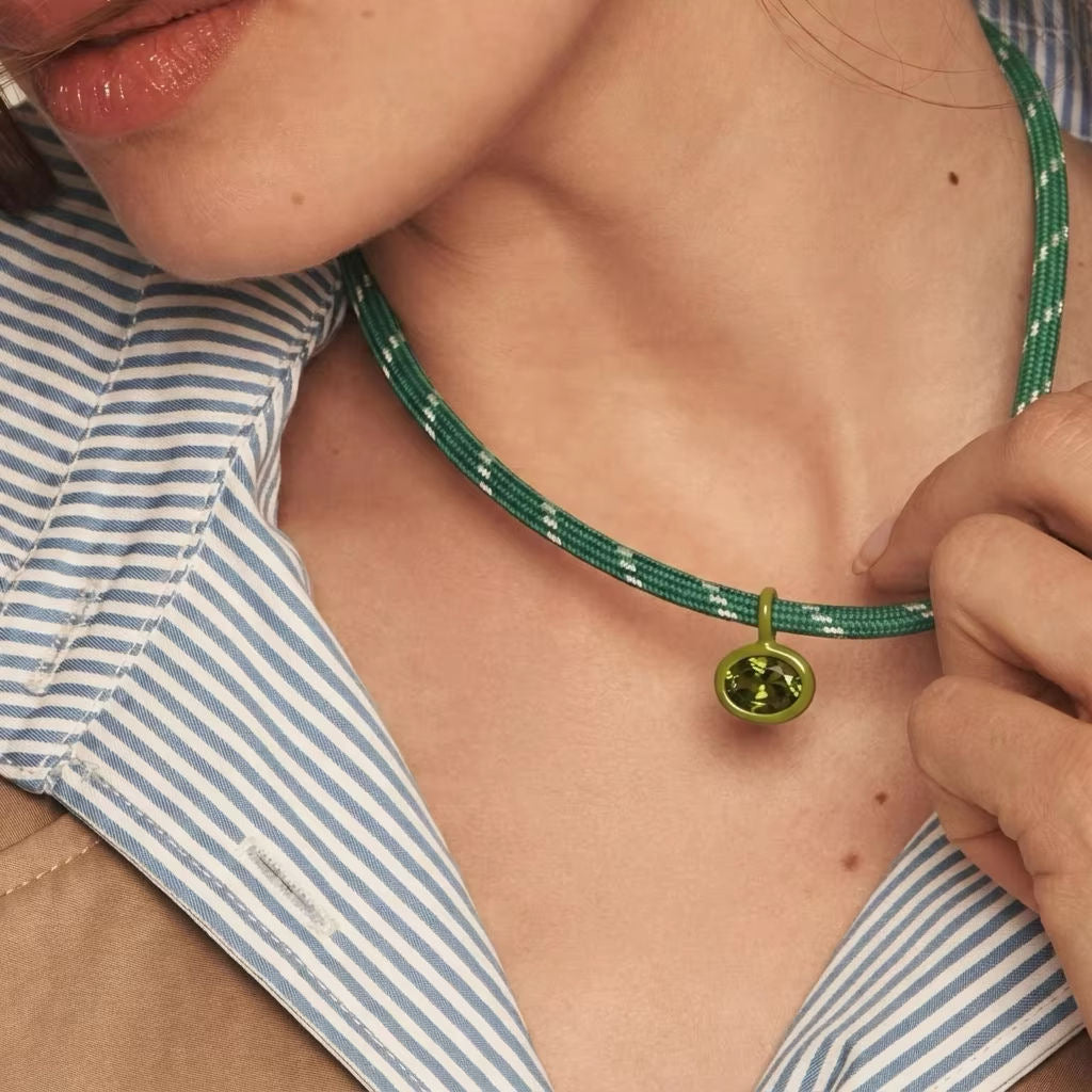 Geometric Unisex Pendant Necklace With Brass And Zircon Inlay, Twisted Rope Chain In Vibrant Colour