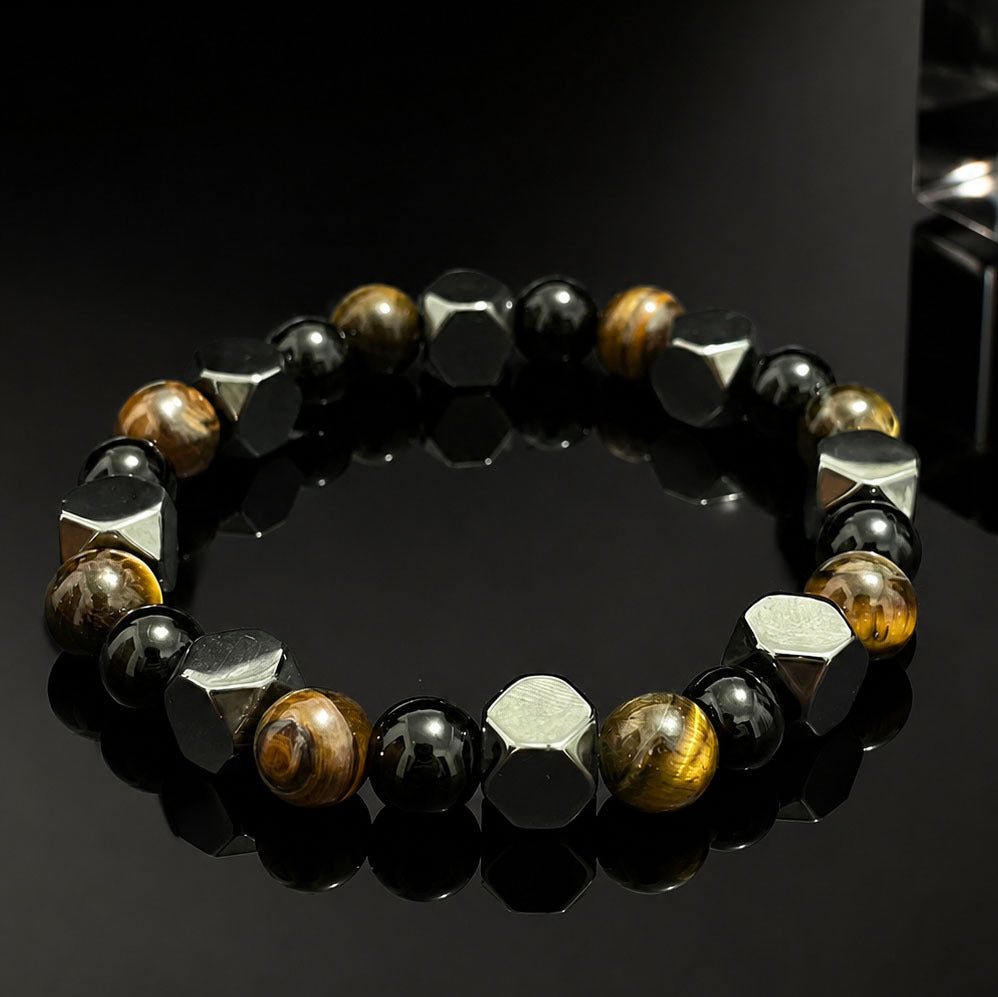 Unisex Natural Stone Beaded Bracelet With Magnet Inlay On Elastic String Chain