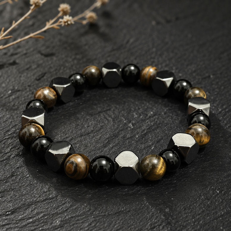 Unisex Natural Stone Beaded Bracelet With Magnet Inlay On Elastic String Chain