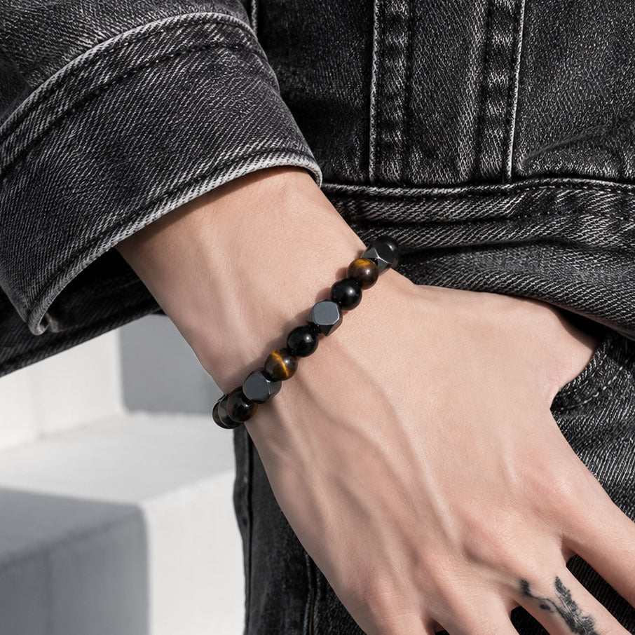 Unisex Natural Stone Beaded Bracelet With Magnet Inlay On Elastic String Chain