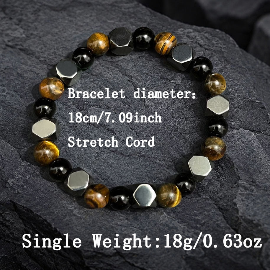 Unisex Natural Stone Beaded Bracelet With Magnet Inlay On Elastic String Chain