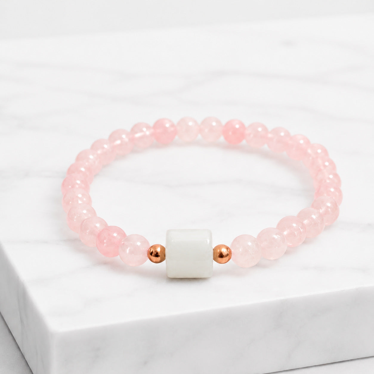 Geometric Beading Crystal Bracelet In Natural Pink For Unisex, Featuring Elastic String Chain