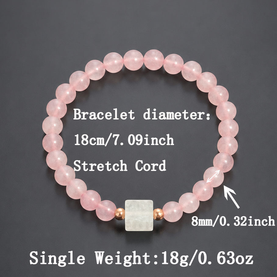 Geometric Beading Crystal Bracelet In Natural Pink For Unisex, Featuring Elastic String Chain