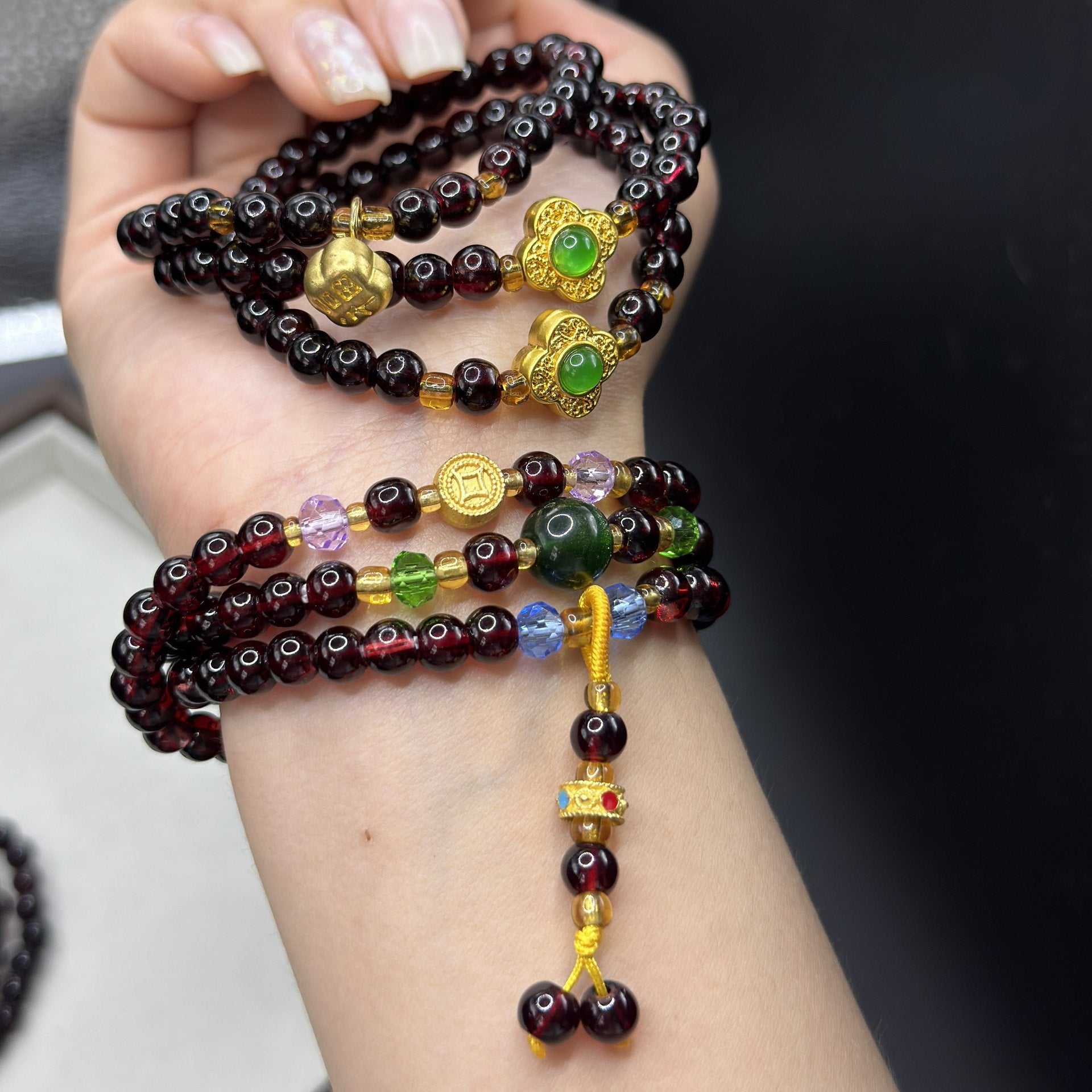 Handmade Glass Gem Bracelet For Women With Natural Stone Inlay, Perfect Birthday Gift
