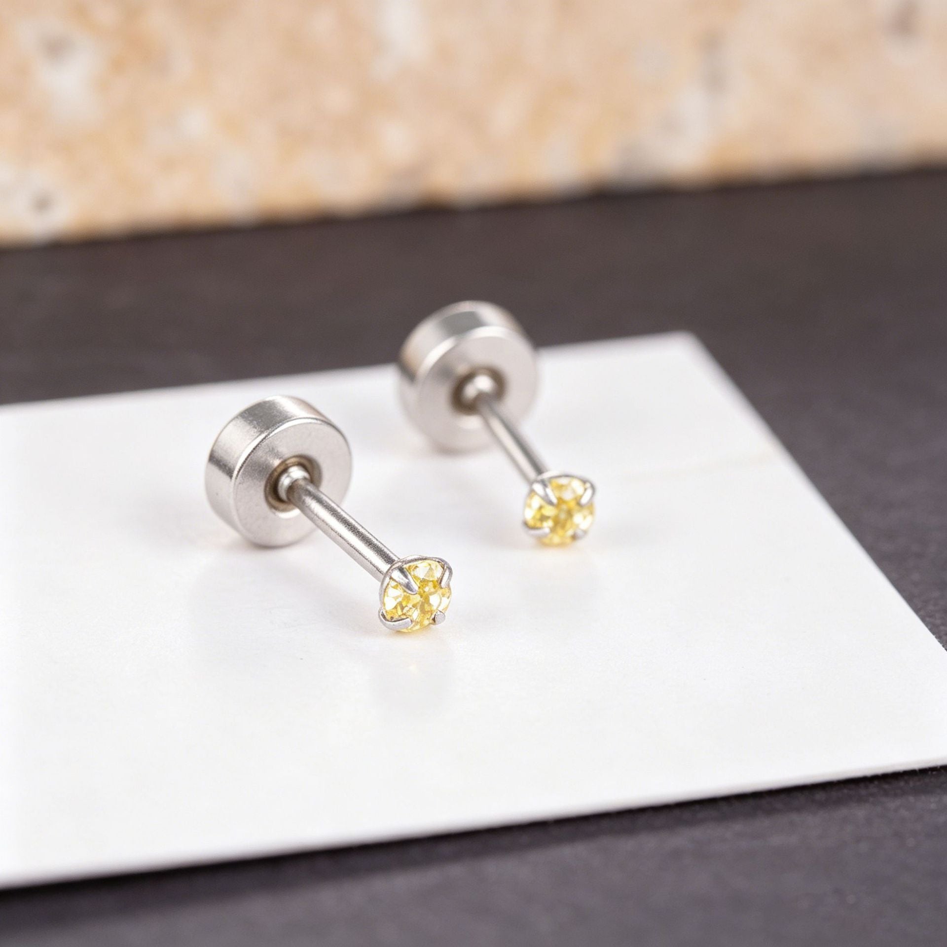 Geometric White Stud Earrings For Unisex Featuring Titanium Steel Posts And Zircon Inlay