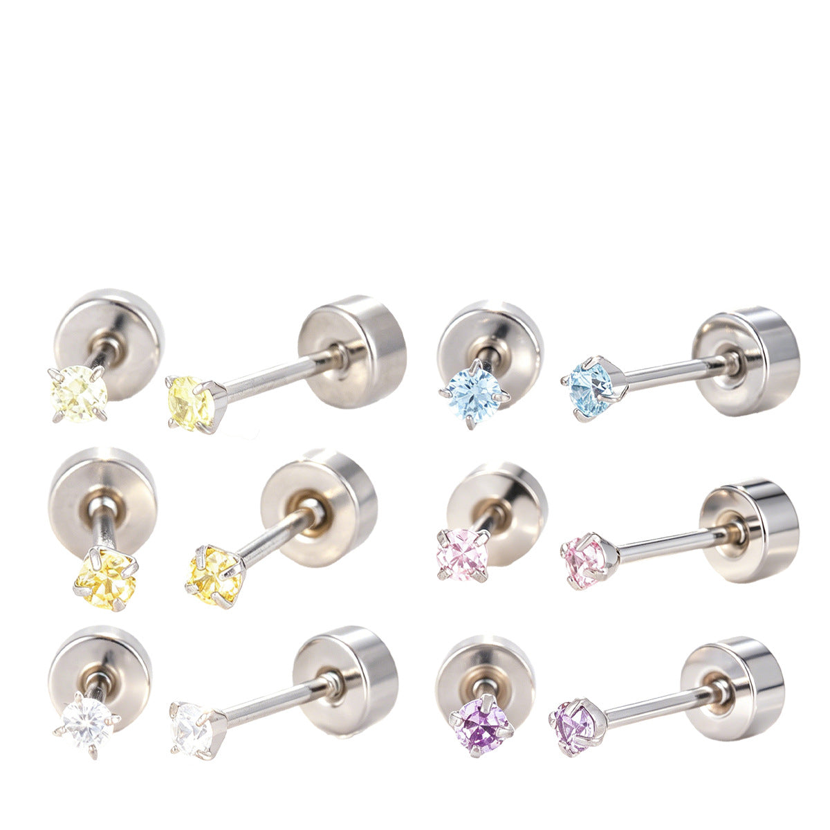 Geometric White Stud Earrings For Unisex Featuring Titanium Steel Posts And Zircon Inlay