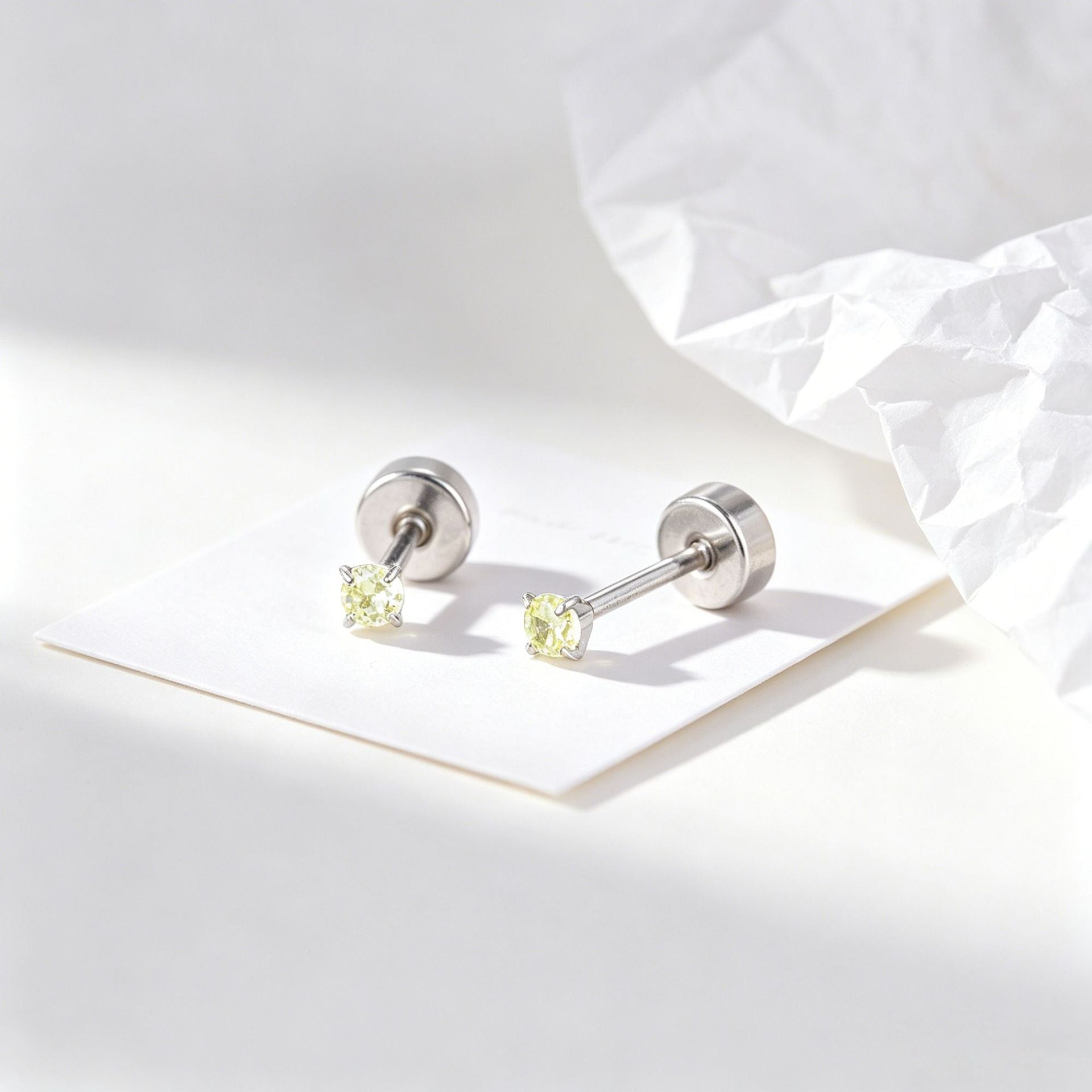 Geometric White Stud Earrings For Unisex Featuring Titanium Steel Posts And Zircon Inlay