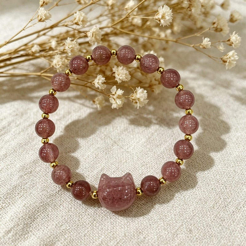 Cute Cat Pattern Natural Stone Bracelets For Women, Polished Finish, Perfect For Valentine's Day