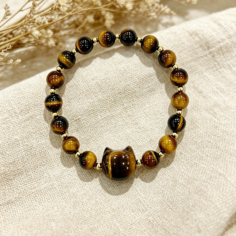 Cute Cat Pattern Natural Stone Bracelets For Women, Polished Finish, Perfect For Valentine's Day