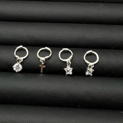 Cross Ear Cartilage Rings & Studs For Women In Simple Style, Copper Material With Electroplated Gold Plating And Zircon Inlay