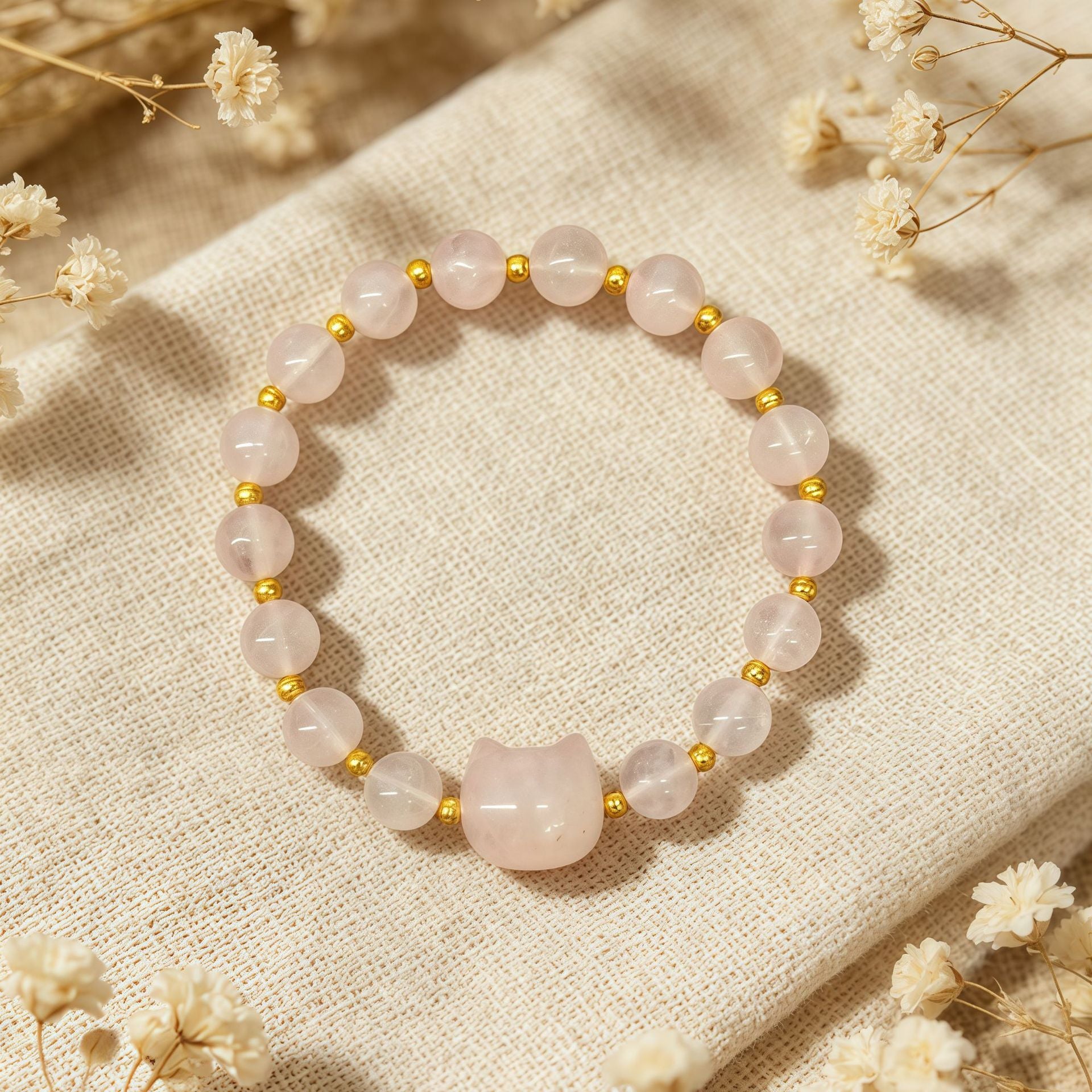 Cute Cat Pattern Natural Stone Bracelets For Women, Polished Finish, Perfect For Valentine's Day