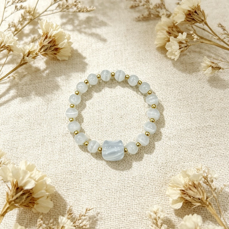 Cute Cat Pattern Natural Stone Bracelets For Women, Polished Finish, Perfect For Valentine's Day