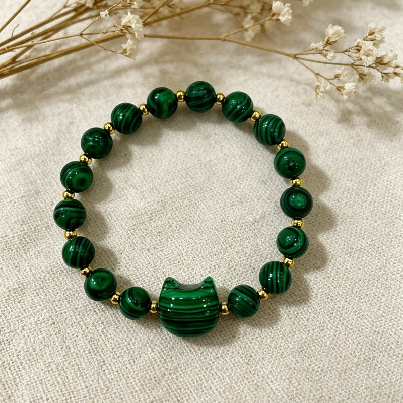 Cute Cat Pattern Natural Stone Bracelets For Women, Polished Finish, Perfect For Valentine's Day