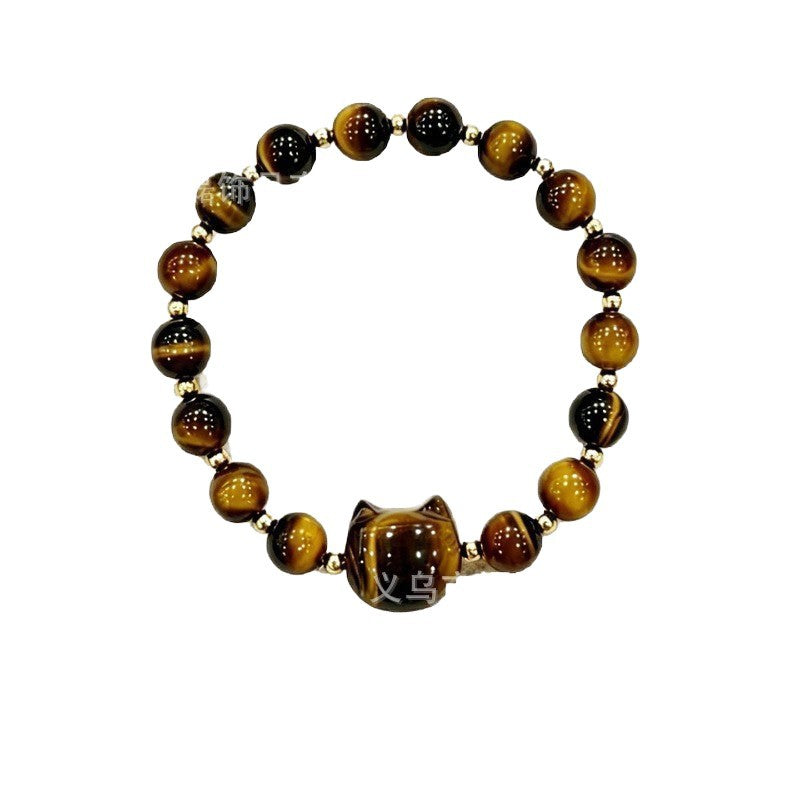 Cute Cat Pattern Natural Stone Bracelets For Women, Polished Finish, Perfect For Valentine's Day