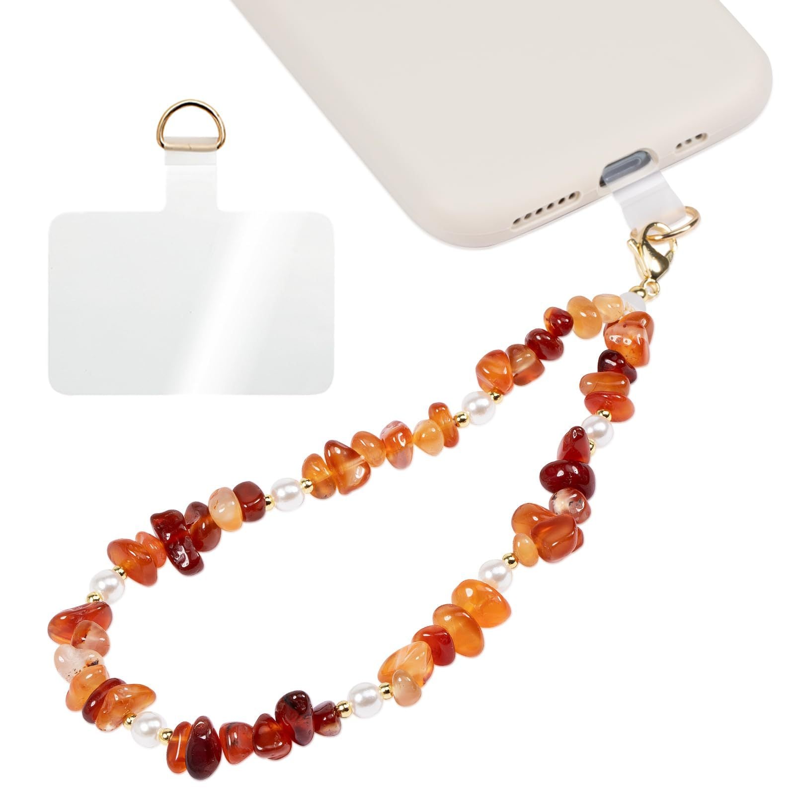 Handmade Irregular Gold Mobile Phone Chain With Natural Stone In Simple Style