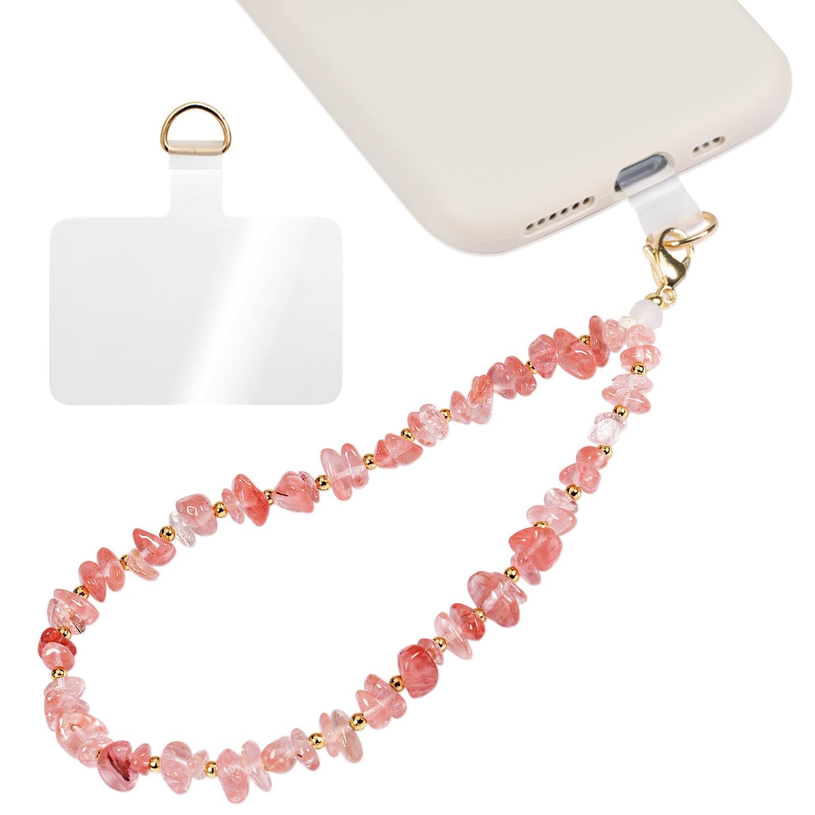 Handmade Irregular Gold Mobile Phone Chain With Natural Stone In Simple Style