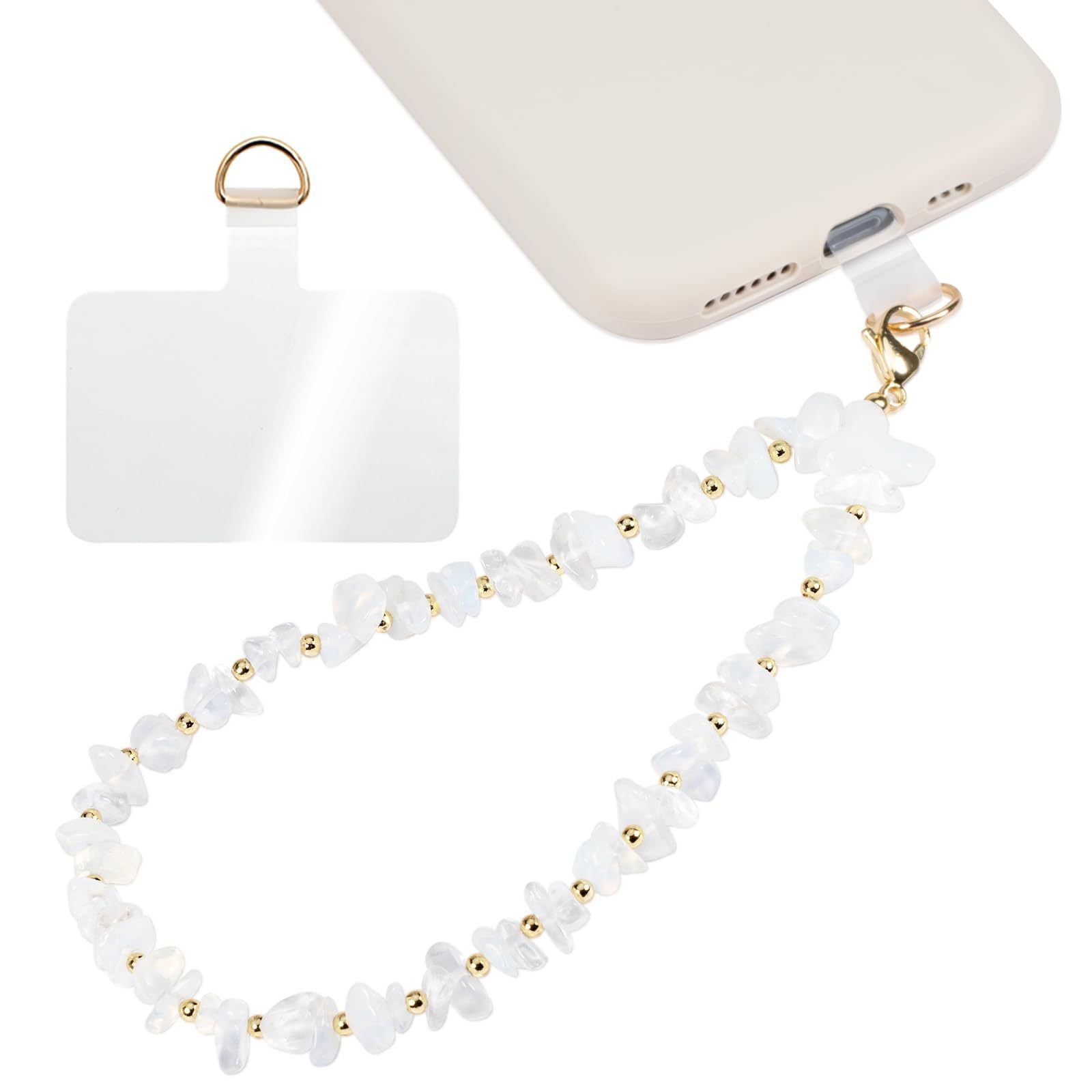 Handmade Irregular Gold Mobile Phone Chain With Natural Stone In Simple Style