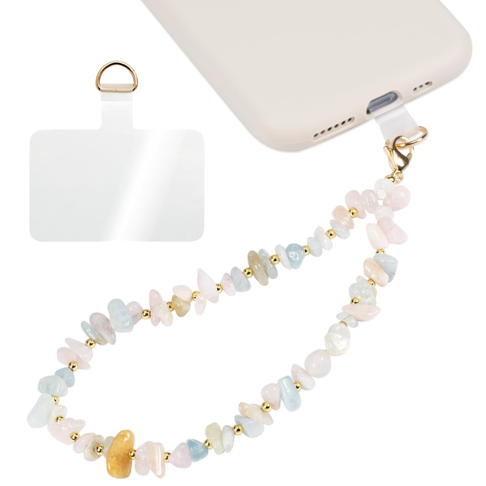 Handmade Irregular Gold Mobile Phone Chain With Natural Stone In Simple Style