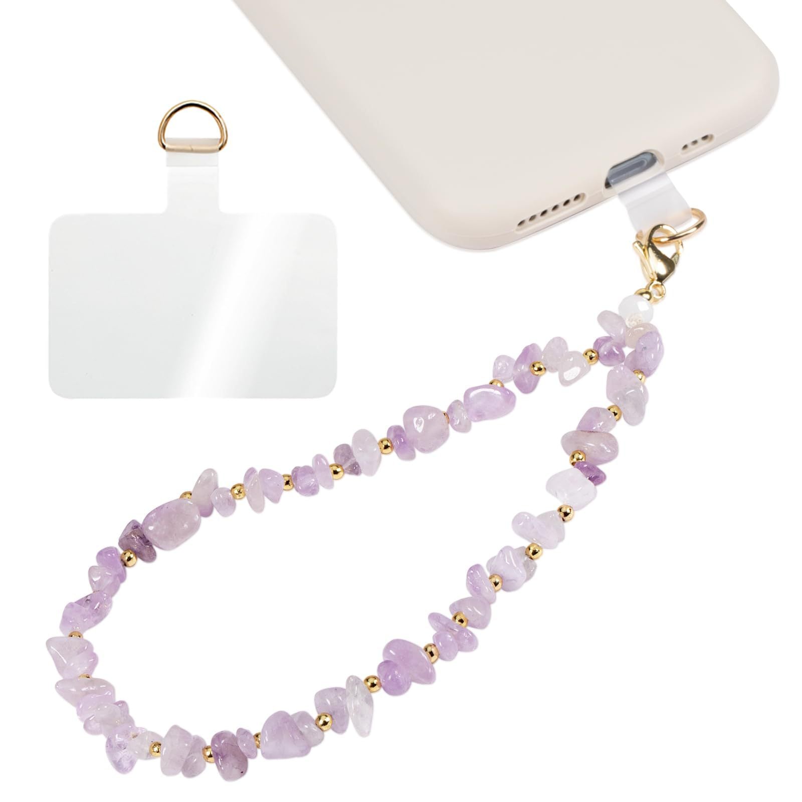 Handmade Irregular Gold Mobile Phone Chain With Natural Stone In Simple Style