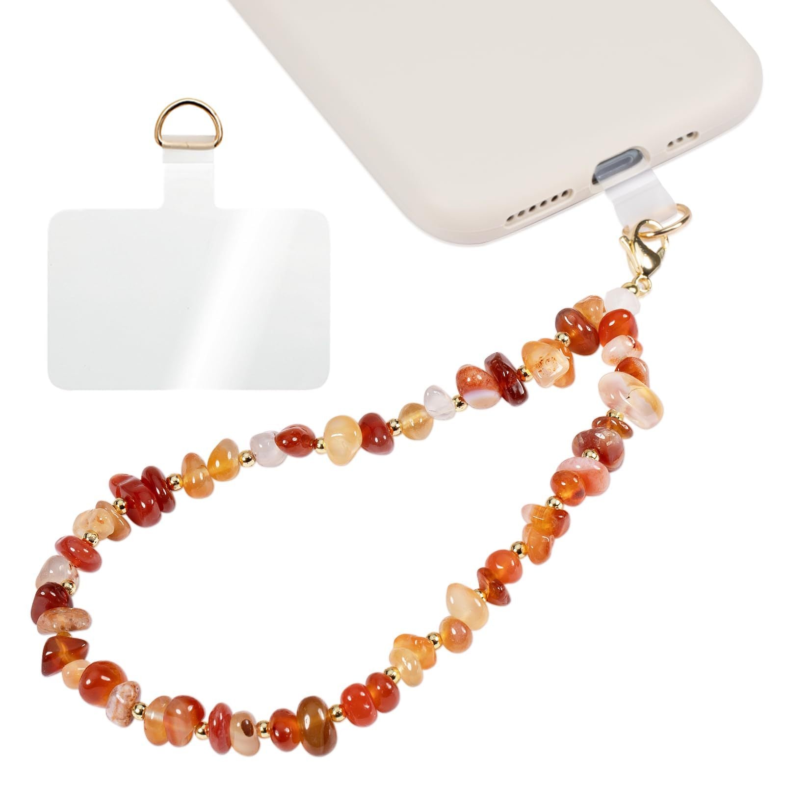 Handmade Irregular Gold Mobile Phone Chain With Natural Stone In Simple Style