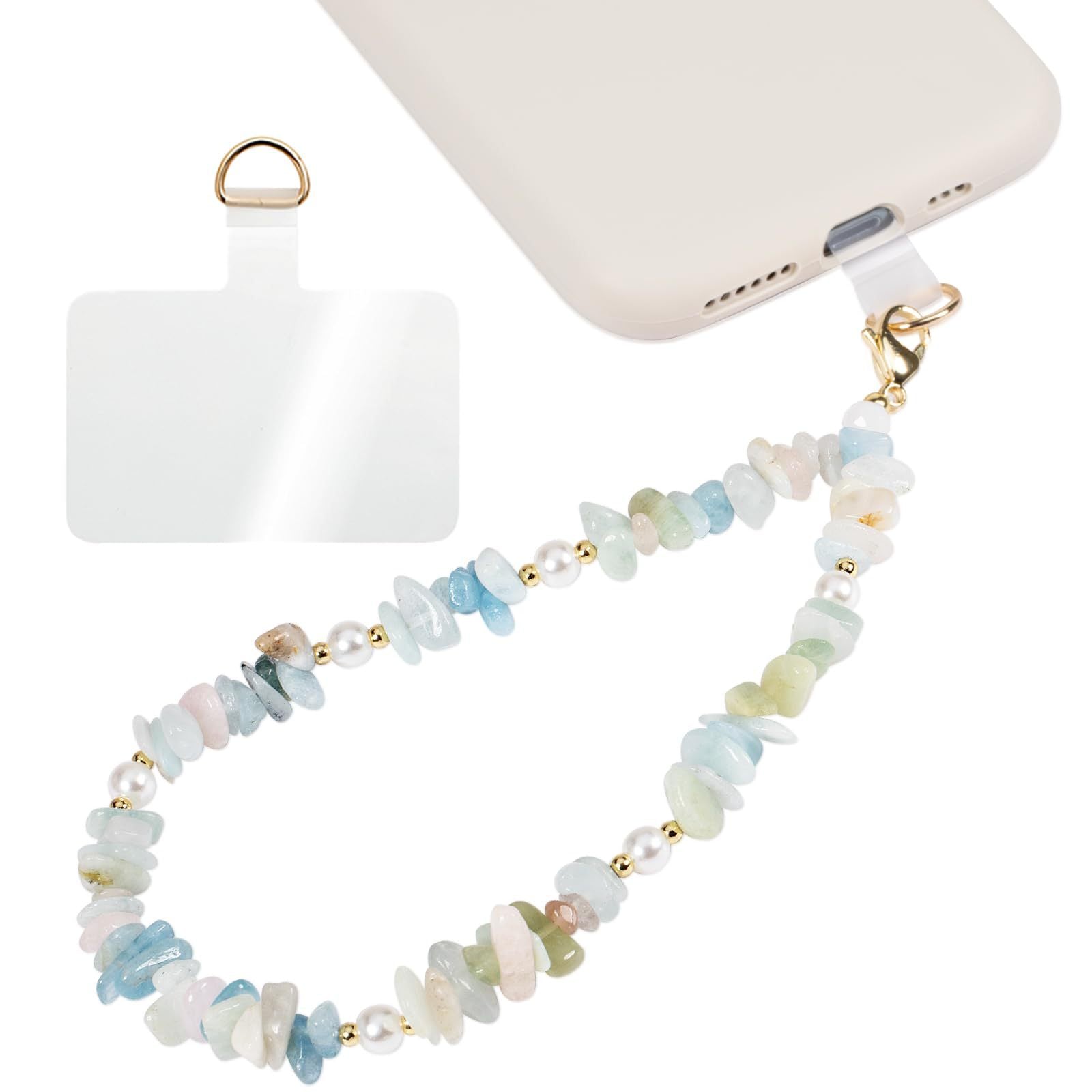 Handmade Irregular Gold Mobile Phone Chain With Natural Stone In Simple Style