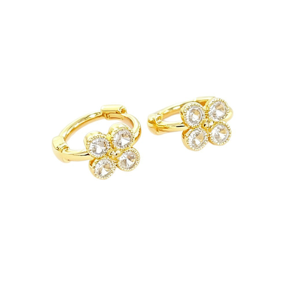 Flowers Earrings For Women In Copper Alloy With Real Gold Plated Bezel Setting Featuring Copper Alloy Ear Pins