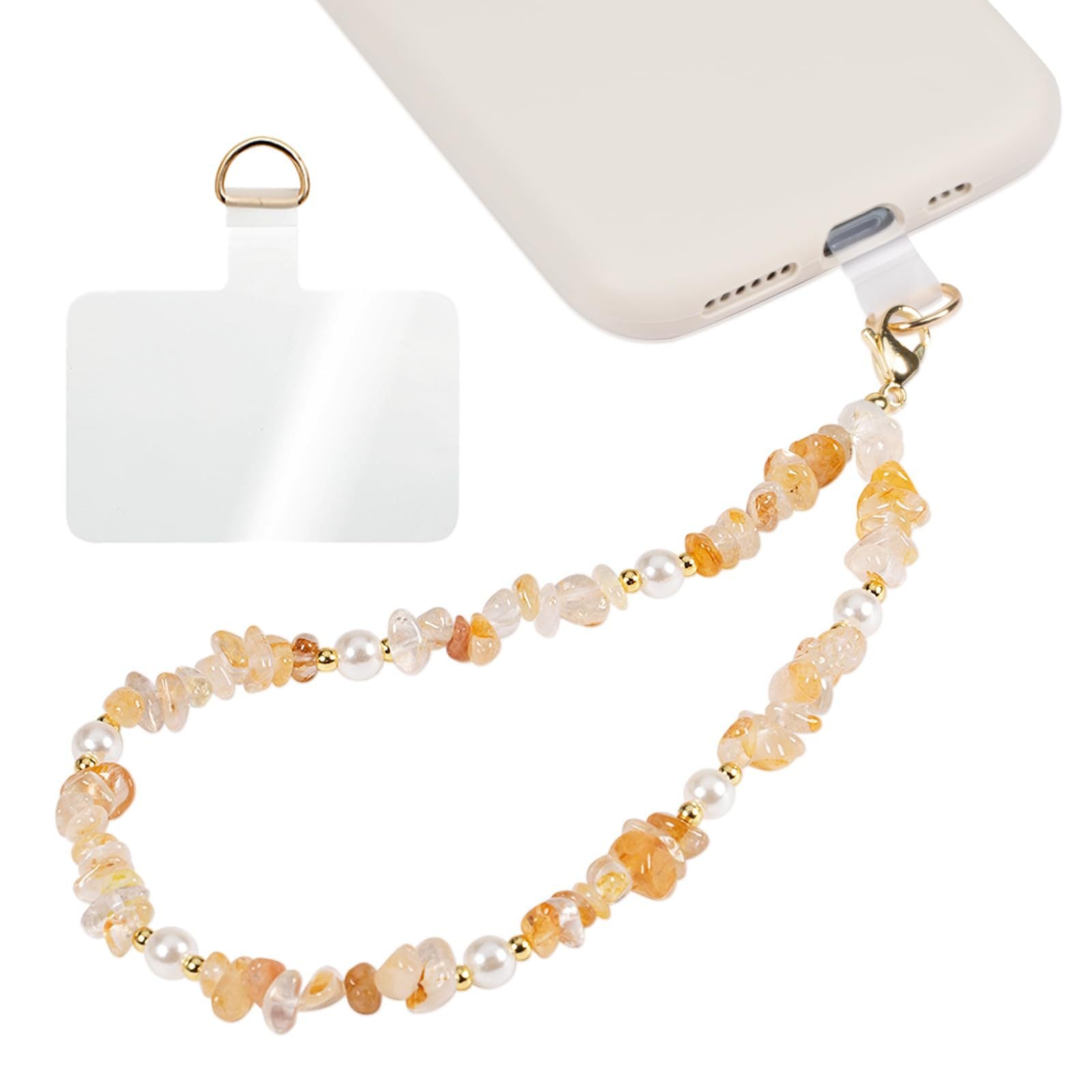 Handmade Irregular Gold Mobile Phone Chain With Natural Stone In Simple Style