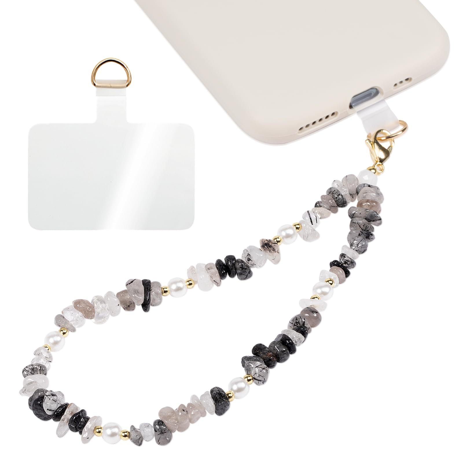 Handmade Irregular Gold Mobile Phone Chain With Natural Stone In Simple Style