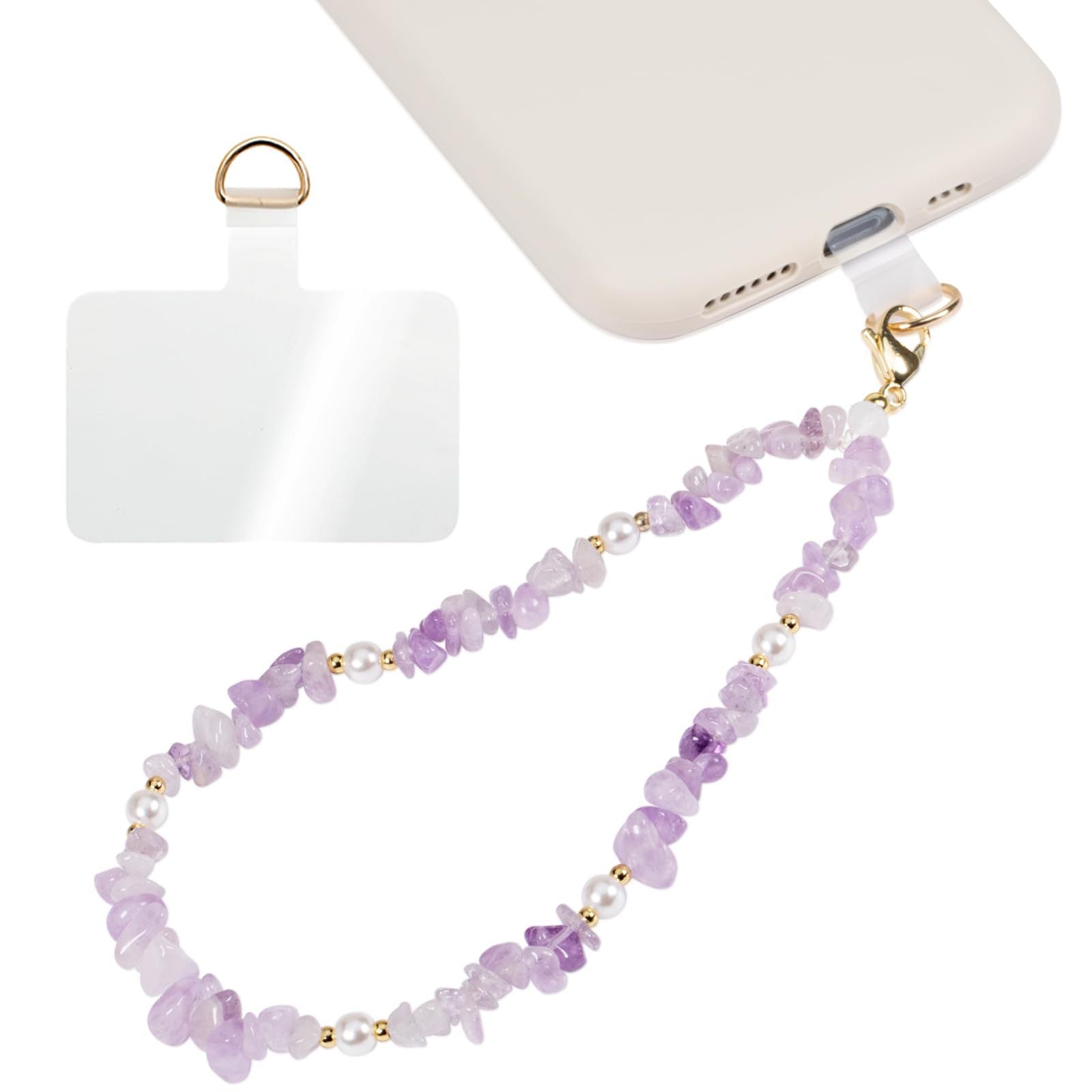 Handmade Irregular Gold Mobile Phone Chain With Natural Stone In Simple Style