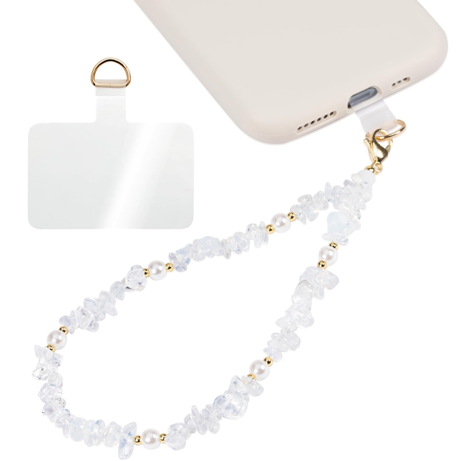 Handmade Irregular Gold Mobile Phone Chain With Natural Stone In Simple Style