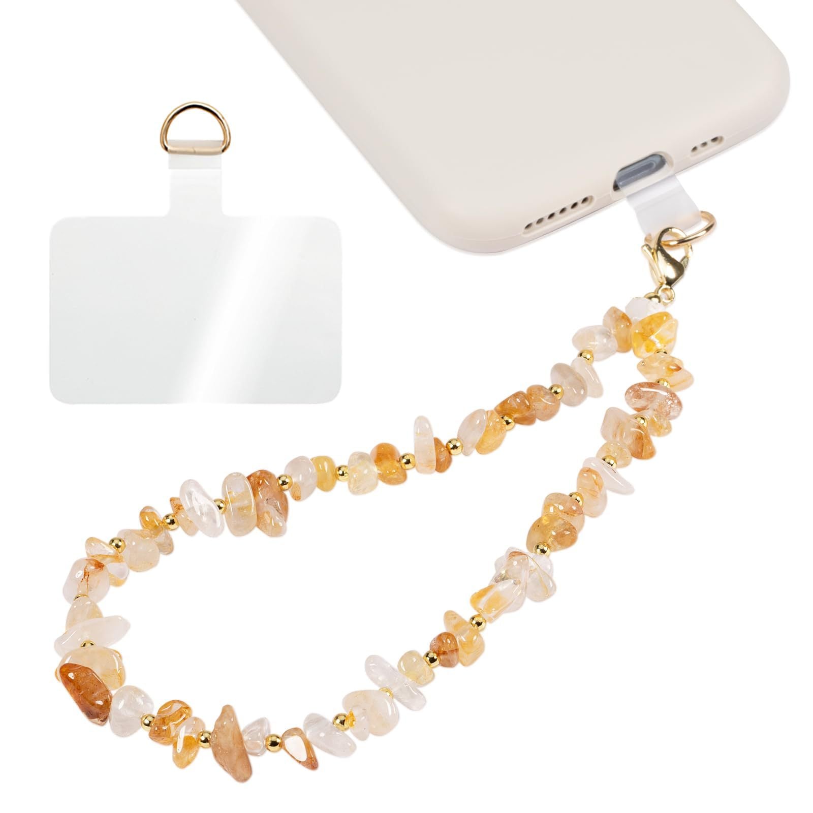 Handmade Irregular Gold Mobile Phone Chain With Natural Stone In Simple Style