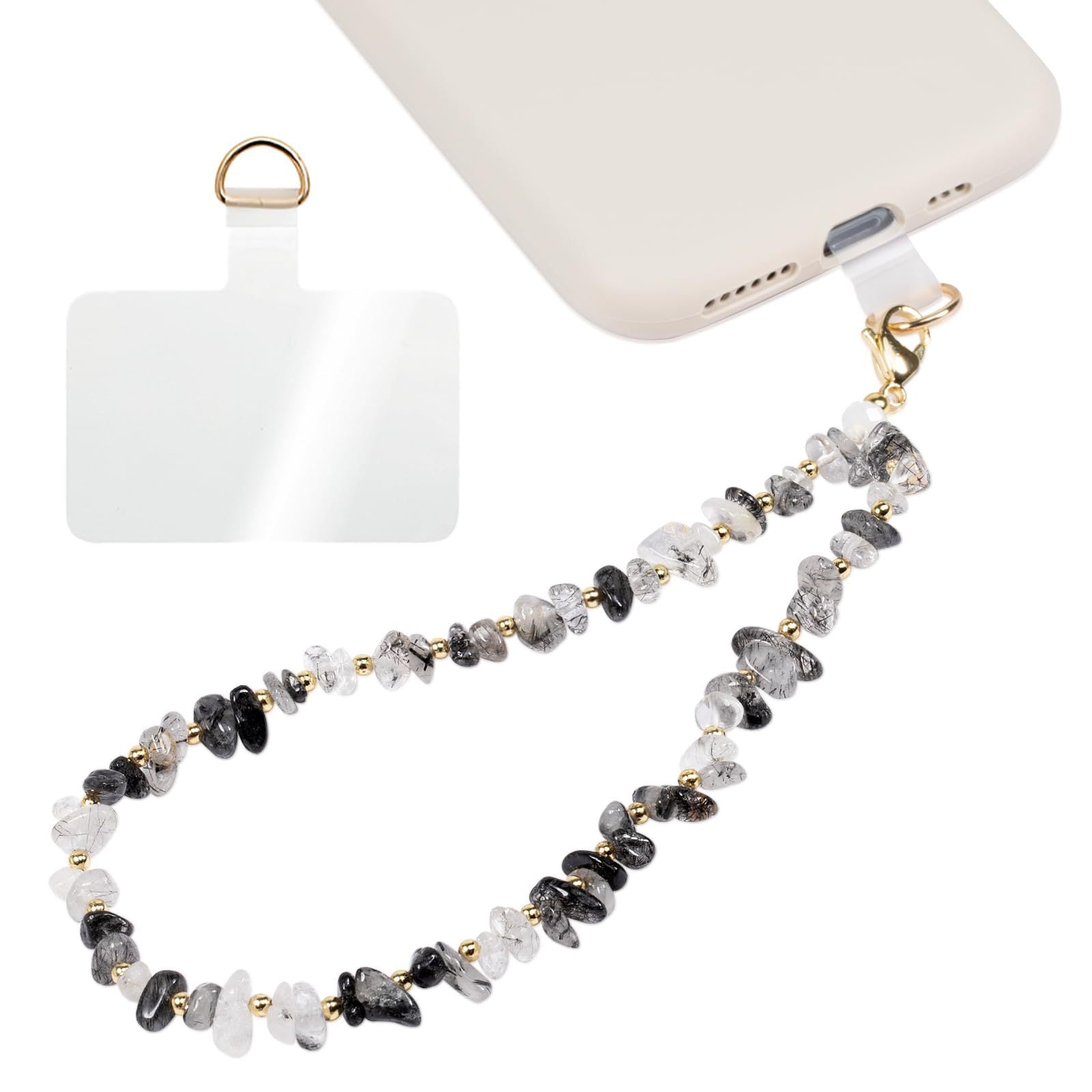 Handmade Irregular Gold Mobile Phone Chain With Natural Stone In Simple Style