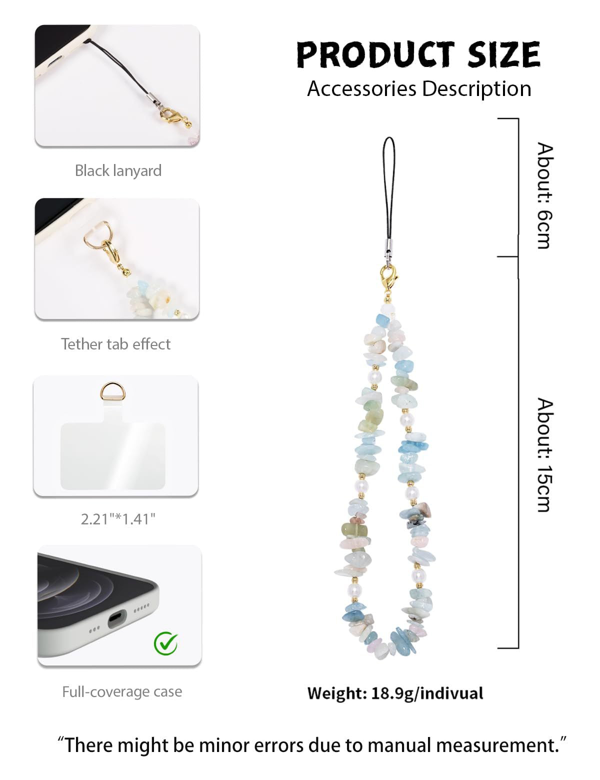 Handmade Irregular Gold Mobile Phone Chain With Natural Stone In Simple Style