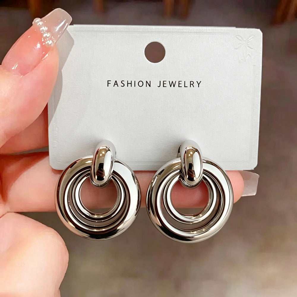 Double Ring Earrings For Women Featuring Electroplated Gold Finish And Copper Alloy With Copper Ear Pins