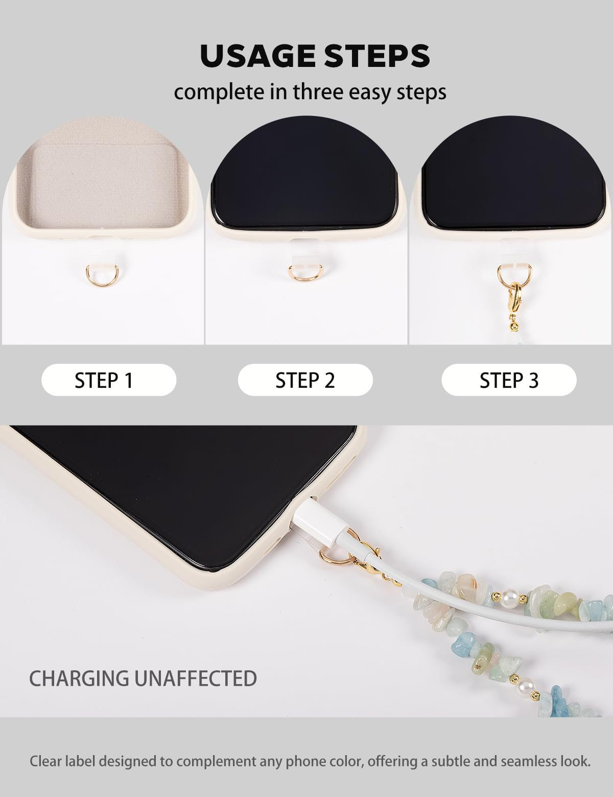 Handmade Irregular Gold Mobile Phone Chain With Natural Stone In Simple Style