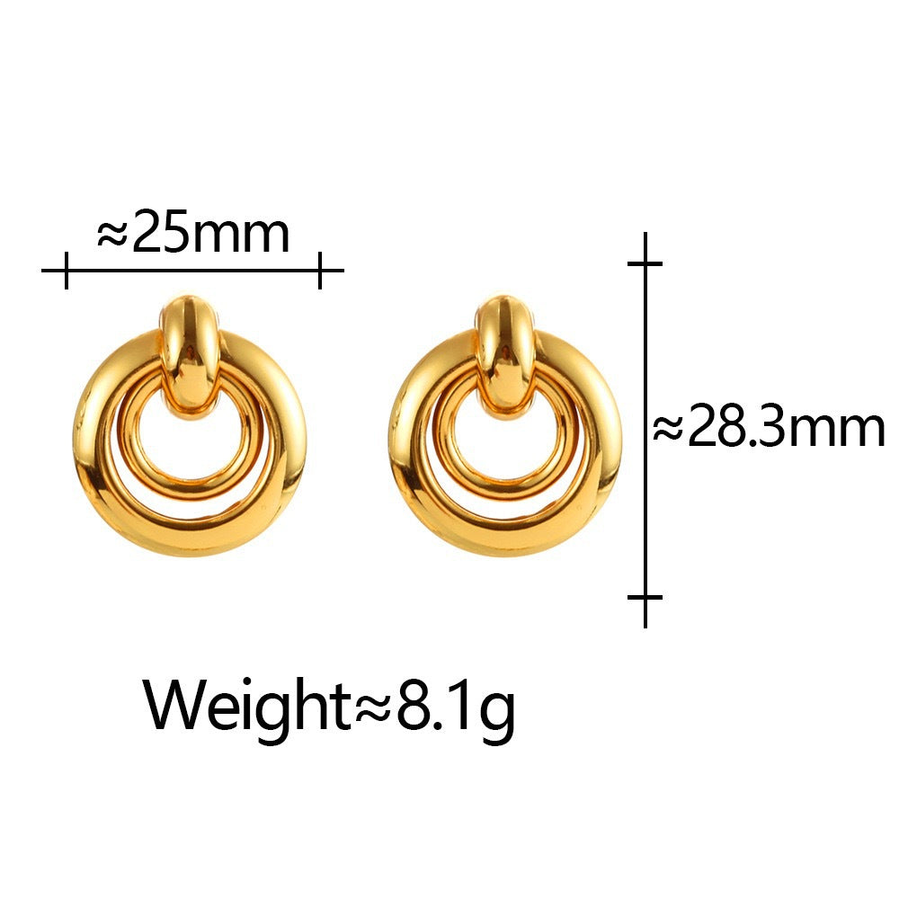 Double Ring Earrings For Women Featuring Electroplated Gold Finish And Copper Alloy With Copper Ear Pins