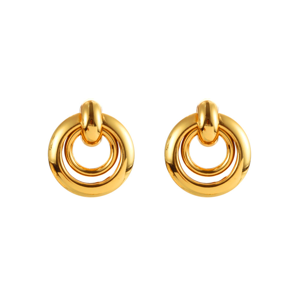 Double Ring Earrings For Women Featuring Electroplated Gold Finish And Copper Alloy With Copper Ear Pins