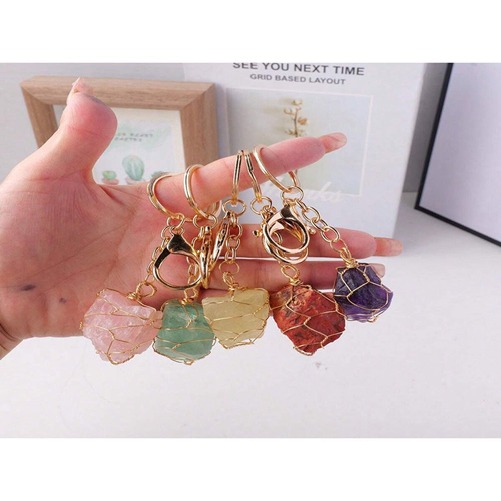 Teachers' Day Gold Metal Key Chain Featuring February Birthstone Amethyst Stone Inlay