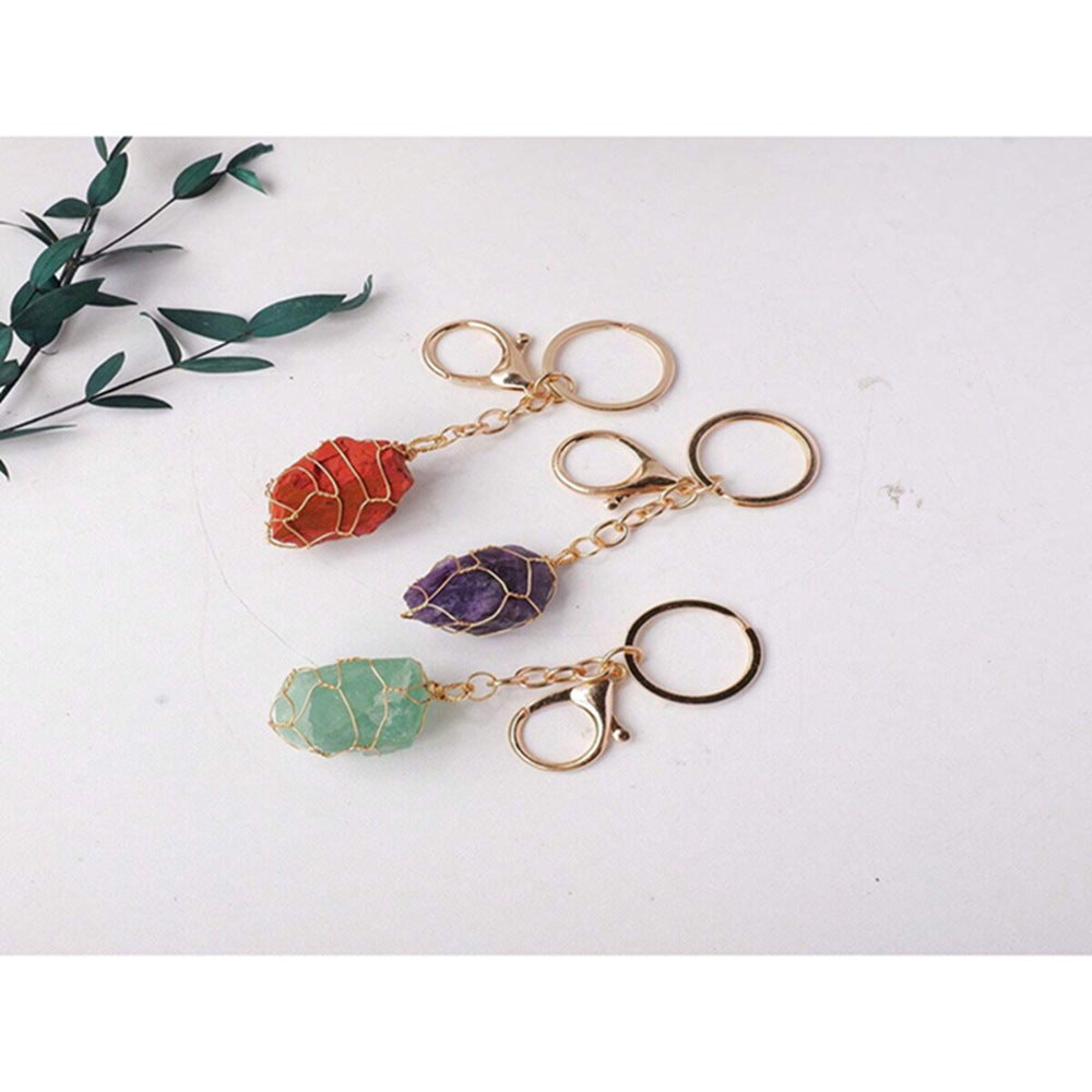 Teachers' Day Gold Metal Key Chain Featuring February Birthstone Amethyst Stone Inlay