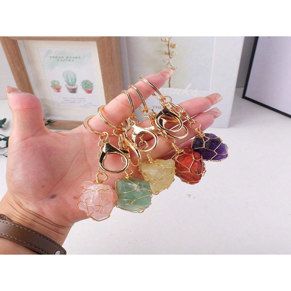 Teachers' Day Gold Metal Key Chain Featuring February Birthstone Amethyst Stone Inlay