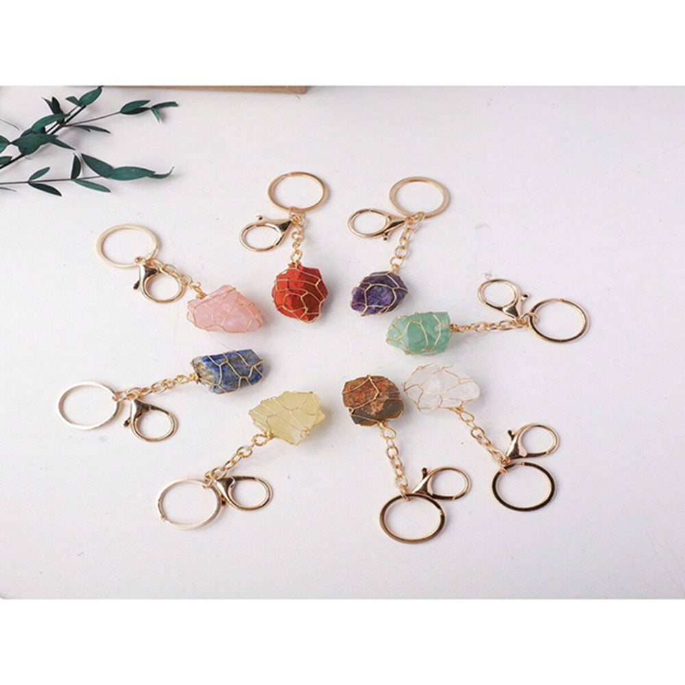 Teachers' Day Gold Metal Key Chain Featuring February Birthstone Amethyst Stone Inlay