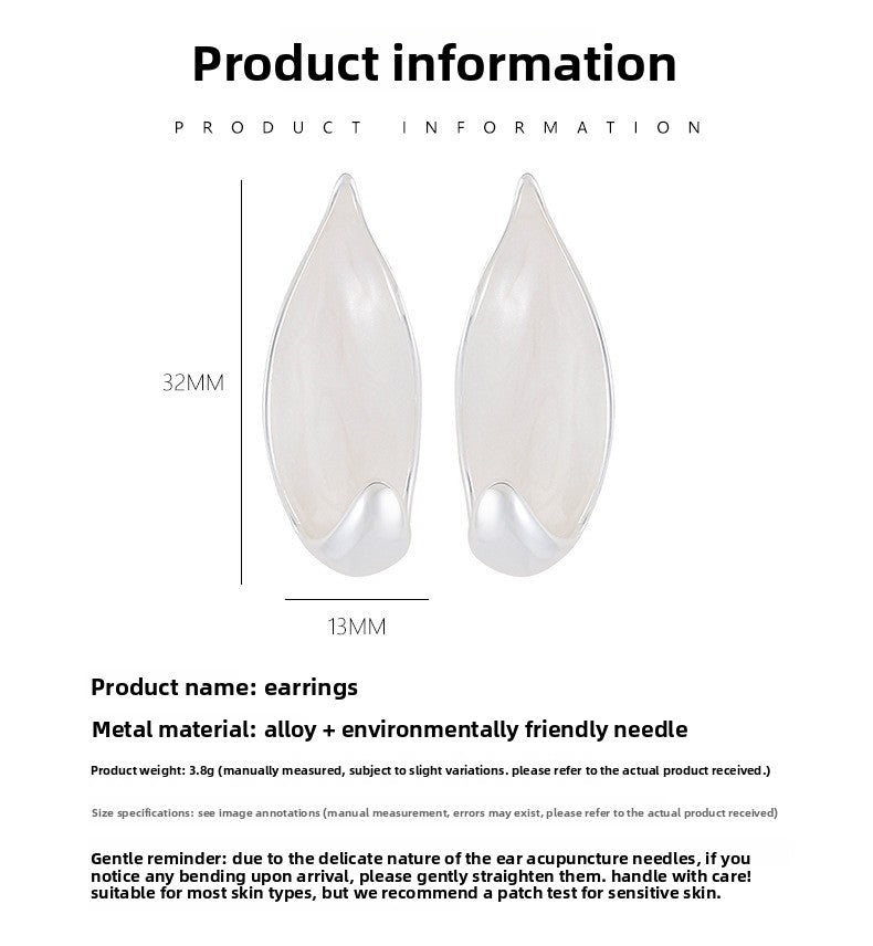 Exaggerated White Enamel Leaves Earrings For Women In Alloy