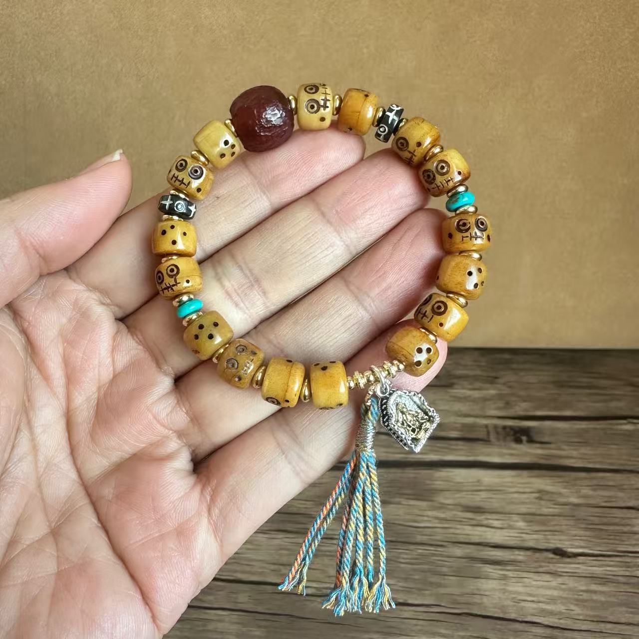 Ethnic Style Unisex Rosary Bracelet With Alloy Pendant Featuring Carving Craftsmanship, Perfect For Festival Wear