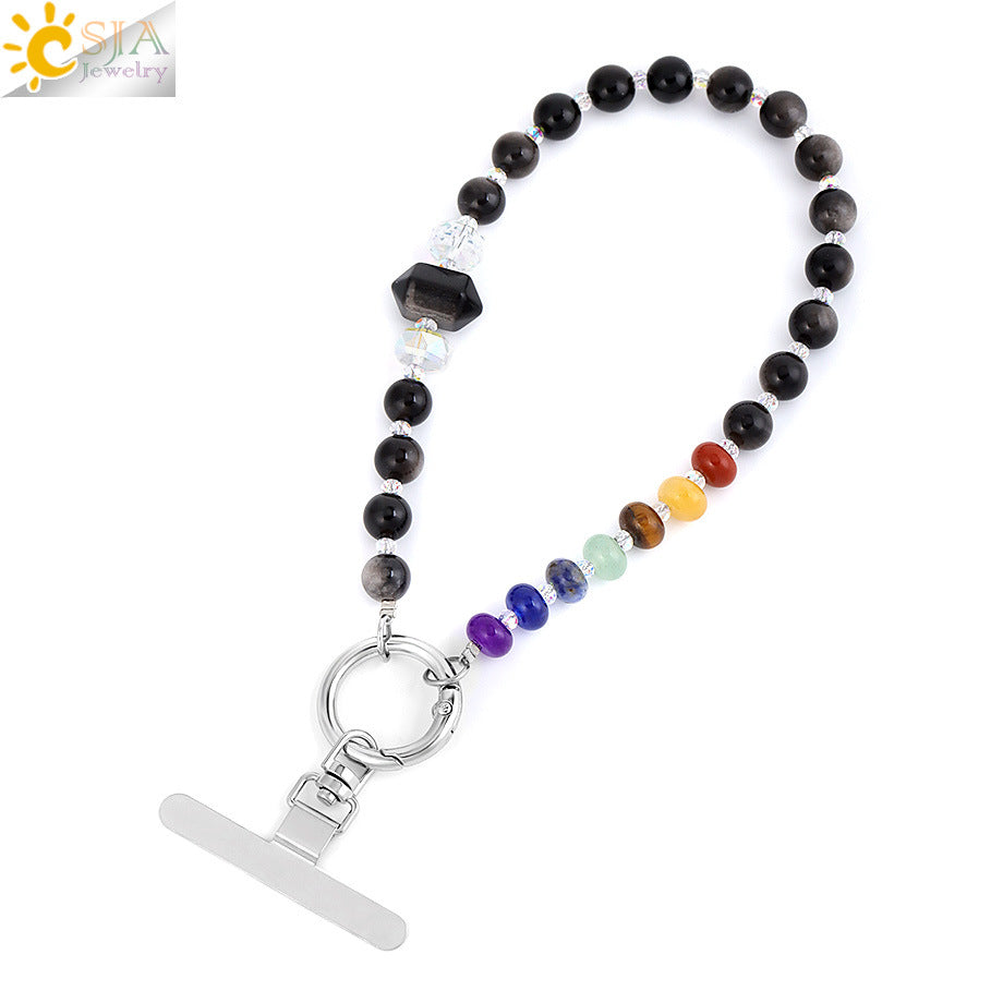 Hexagon Beading Mobile Phone Chain In Colour With Natural Stone Material Featuring Modern Style Design