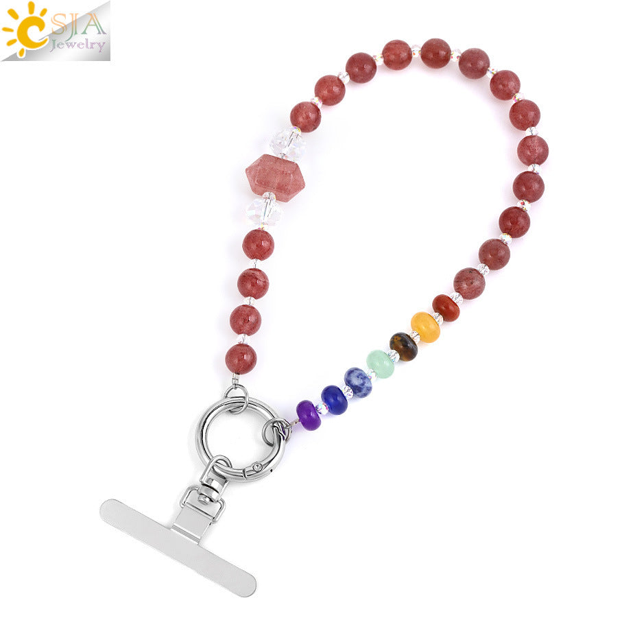 Hexagon Beading Mobile Phone Chain In Colour With Natural Stone Material Featuring Modern Style Design