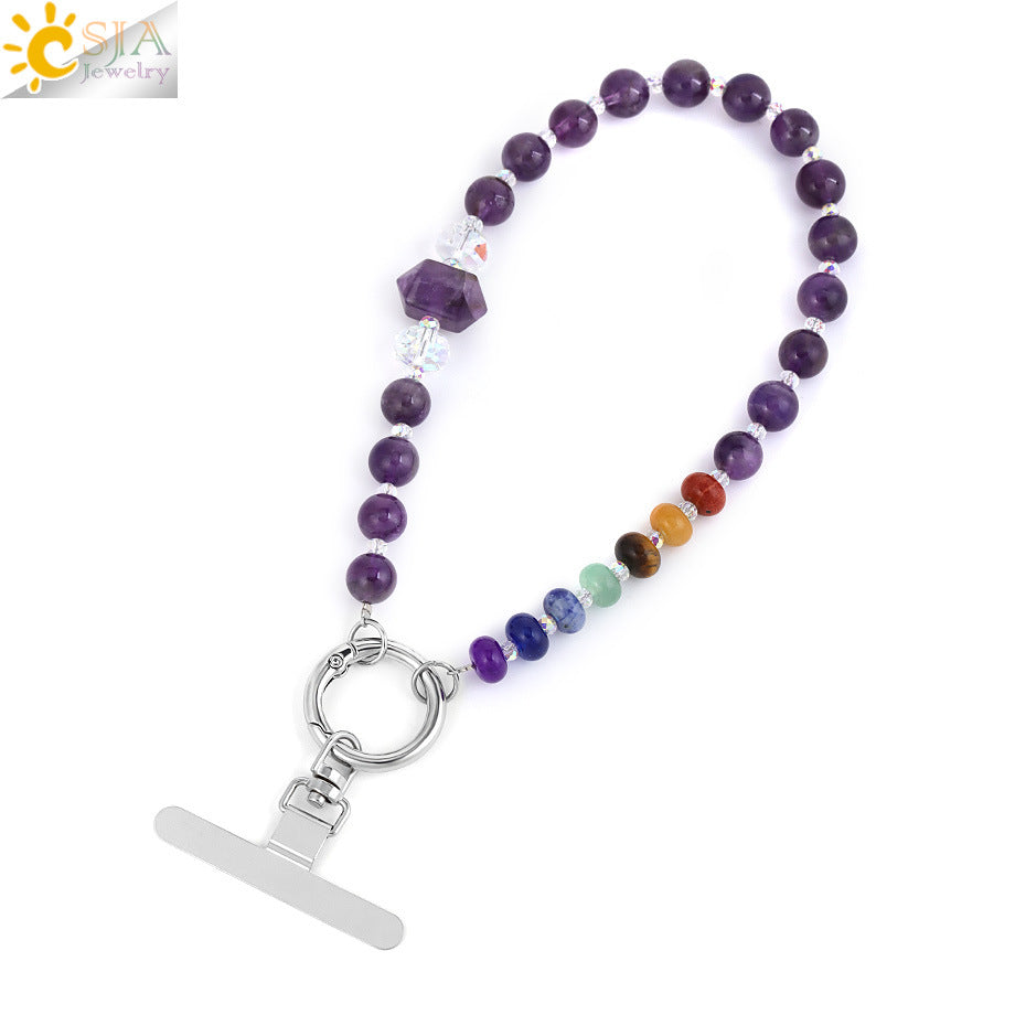 Hexagon Beading Mobile Phone Chain In Colour With Natural Stone Material Featuring Modern Style Design