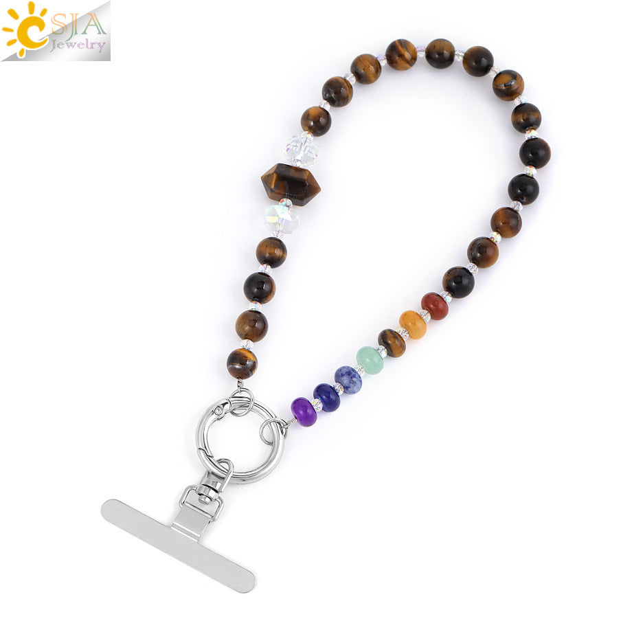 Hexagon Beading Mobile Phone Chain In Colour With Natural Stone Material Featuring Modern Style Design