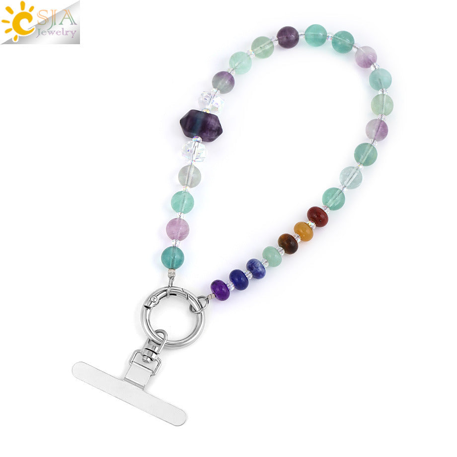 Hexagon Beading Mobile Phone Chain In Colour With Natural Stone Material Featuring Modern Style Design