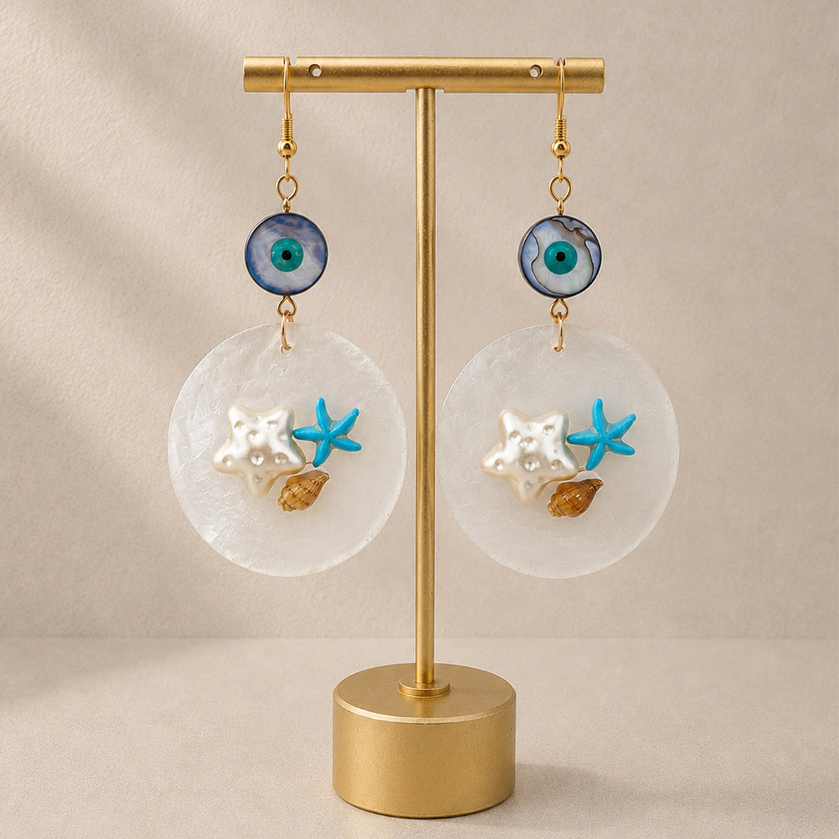 Devil's Eye Luxurious Blue Shell Drop Earrings For Women Featuring Shell Inlay