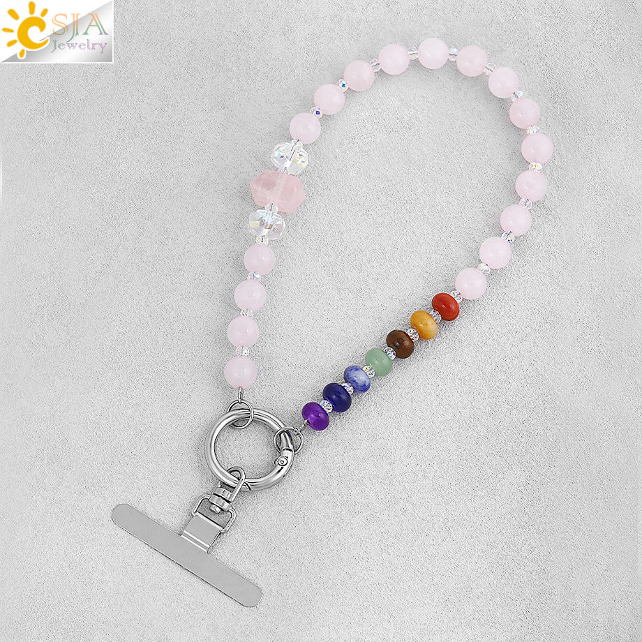 Hexagon Beading Mobile Phone Chain In Colour With Natural Stone Material Featuring Modern Style Design